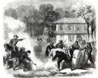 Brûleurs de coton confédérés près de Memphis surpris par des éclaireurs fédéraux pendant la guerre civile américaine, 1862